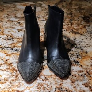 Women's Vicenza black leather Ankle booties with blinged toes! Beautiful